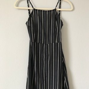 Drawstring striped open back mini dress
